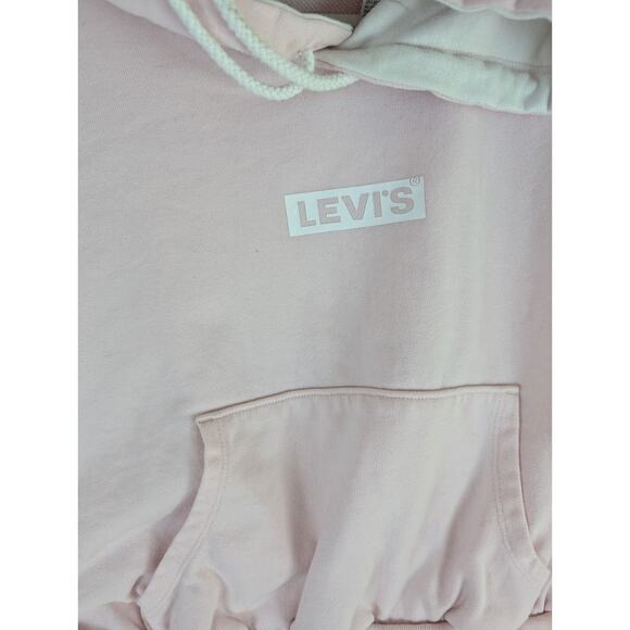 Levis Cropped Hoodie Sweatshirt Womens XL Baby Pink Drawstring Preppy - Picture 11 of 16